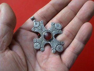 Post Medieval Decorated Large Silver Cross Pendant,  17th - 18th Century Ad. photo