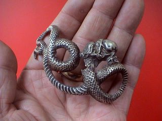 Rare Post Medieval Silver Applique.  Snake/satan Holding Apple,  17th Century Ad. photo