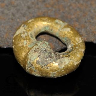 Rare Ancient Khmer Earring Fire - Gilded Bronze 11th Cent.  Ad Angkor Cambodia photo