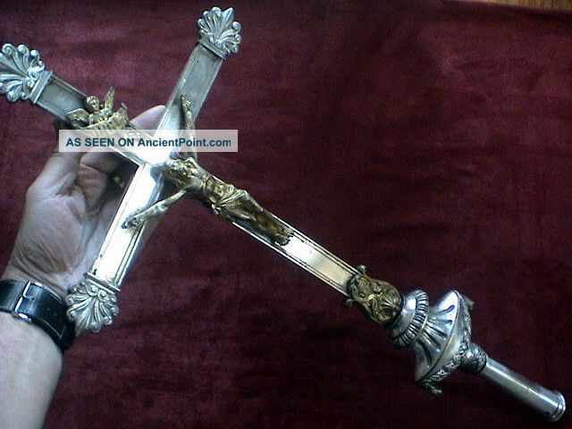 Huge Antique Gilded Processional Cross/crucifix With Hallmark,  Ca.  1850 Ad. Byzantine photo