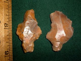 (2) Aterian (neanderthal) Early Man Points,  Ancient African Arrowheads Aaca photo