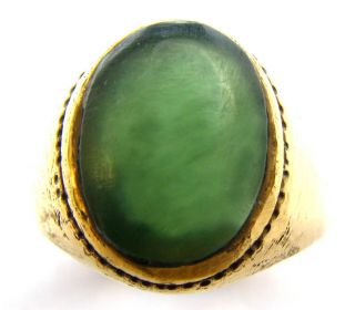 Fine Gold Gilt Signet Ring - Rare Green Peridot Setting 18th Century. photo
