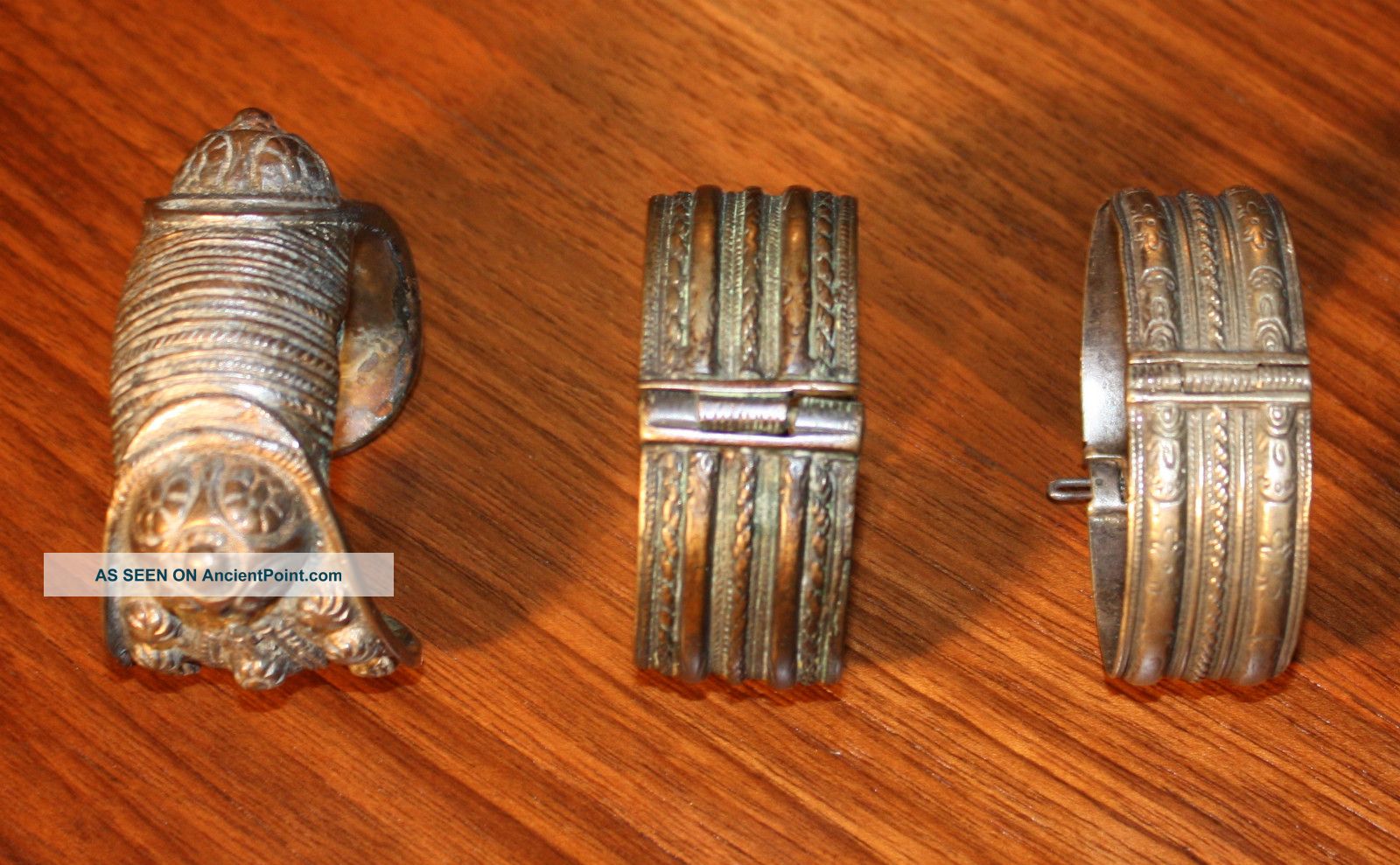Antique 3 Authentic Greek Ornate Bronze Cuffs Bracelets Circa 1800 - 1850 Greek photo