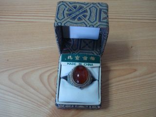 Chinese Handmade Export Sterling Silver Enamel Carnelian Ring One Sz. photo