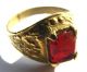 Late Medieval Gold Gilt Signet Shield Ring Clasped Red Glass Setting European photo 1