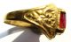 Late Medieval Gold Gilt Signet Shield Ring Clasped Red Glass Setting European photo 2