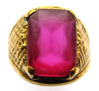 Fine Georgian Era Gold Gilt Signet Ring With Clasped Red Purple Setting photo