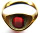 Fine Georgian Era Gold Gilt Signet Ring With Clasped Red Glass Setting European photo 2