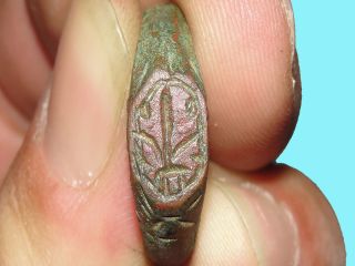 Ancient Or Medieval Greek Bronze Seal Ring Ef photo