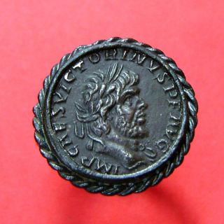 Roman Style Bronze Ring Silver Coin With Emperor Marcus Victorinus photo