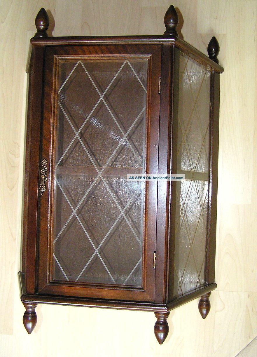 Antique Vintage Furniture Wooden Cabinet Showcase Display Walnut Cut Glass 50 ' S 1900-1950 photo