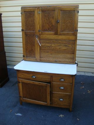 50329 Antique Oak Hoosier Cabinet Cupboard photo