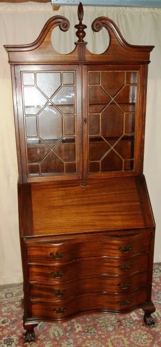 Antique Maddox Mahogany Serpentine 4 Drawer Secretary/ Desk/ Cabinet W/claw Feet photo