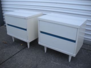 Vintage Mid Century Modern Square White Nightstands Frankel Style photo