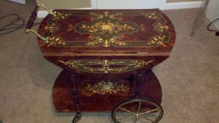 Vintage Italian Floral Inlay Serving Cart photo