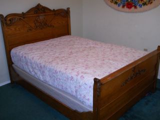 Antique Oak Bed And Dresser photo