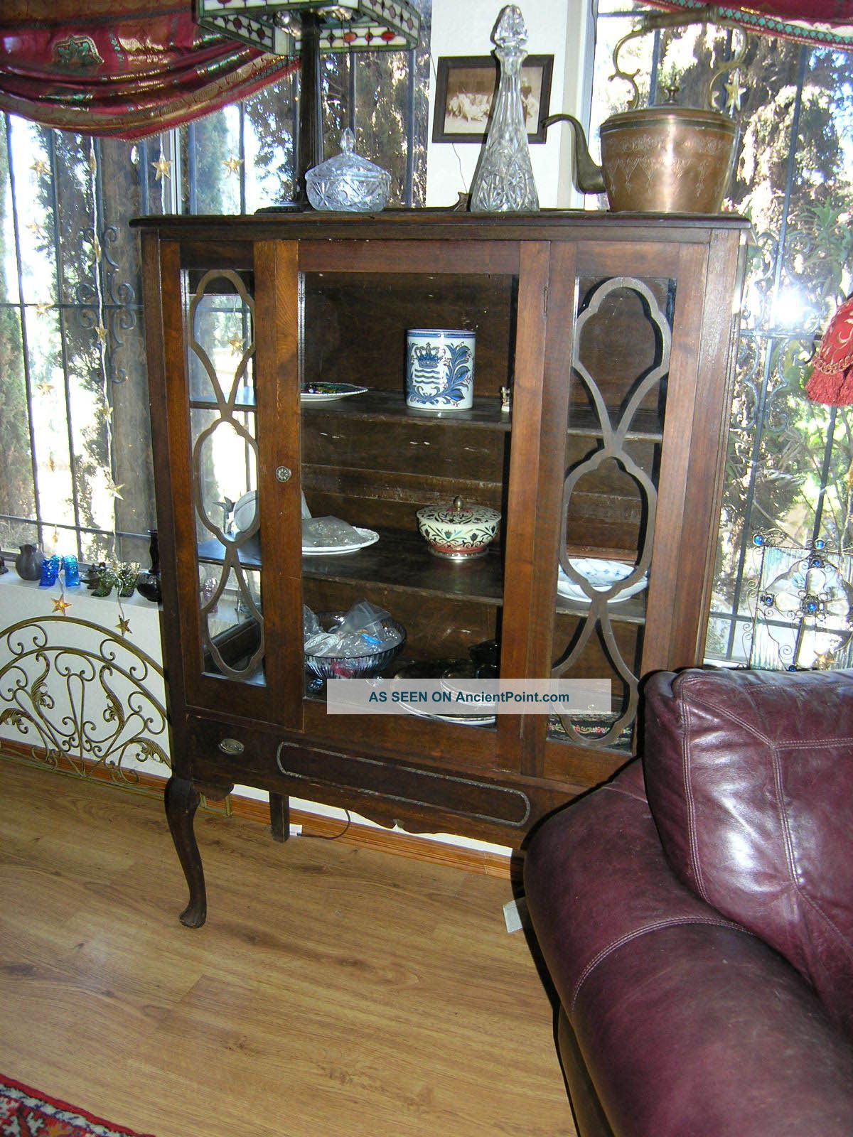Antique Vintage Solid Wood Curio Display China Cabinet 1900-1950 photo