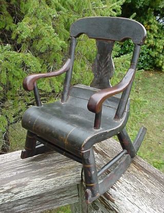 Antique Salesman ' S Sample Doll ' S Stenciled Rocking Chair 1/3 Scale C 1840 photo
