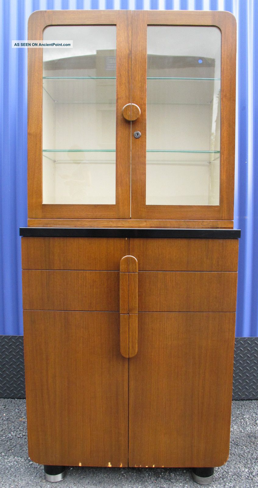 Art Deco Hamilton Wood & Glass Medical/dental Storage Cabinet 1900-1950 photo