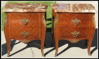 Pair Of Antique French Louis Xv Style Bombay Marble Top Nightstands Nr photo