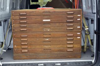 10 Drawer 2 Stack Stackable Oak Wood Map File Cabinet Antique Vintage Industrial photo