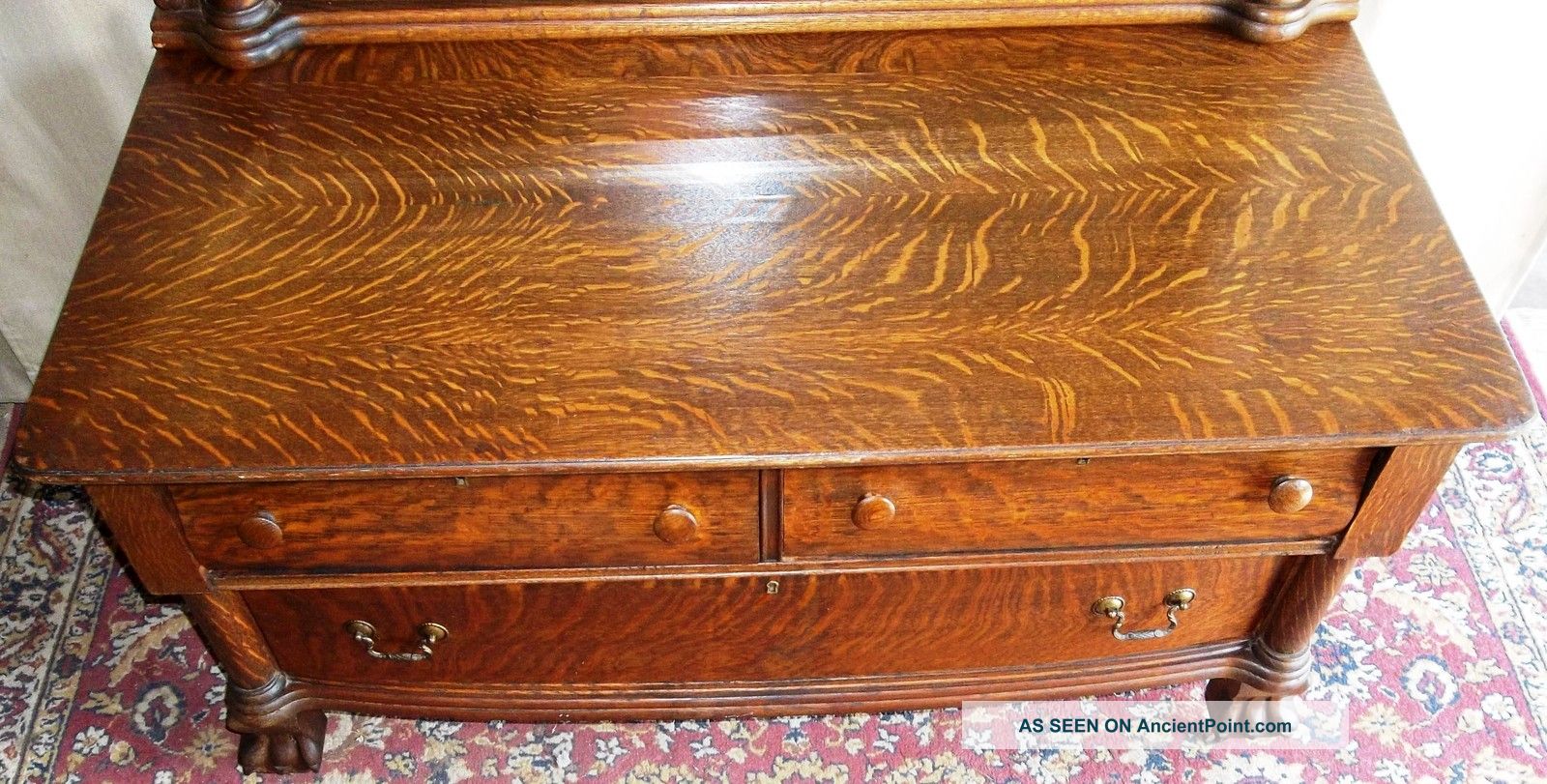 Antique Large Tiger Oak Princess Dresser With Tall Framed Tilt