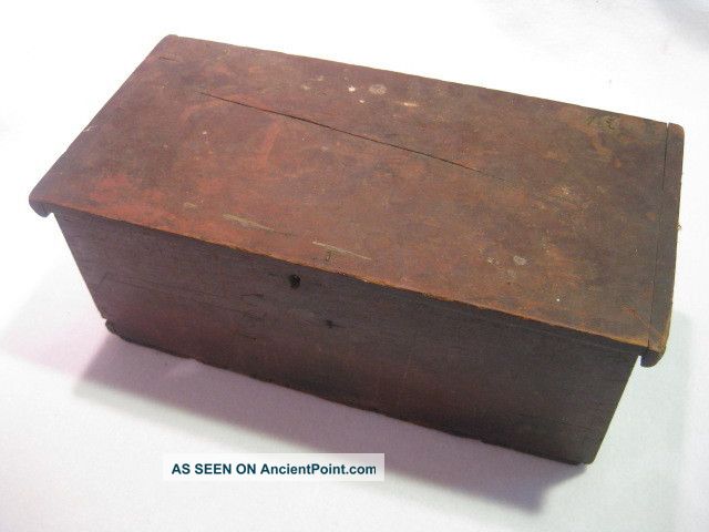 Nr Antique Dovetailed Miniature Blanket Chest Untouched Ca 1800 Old Red Paint 1800-1899 photo