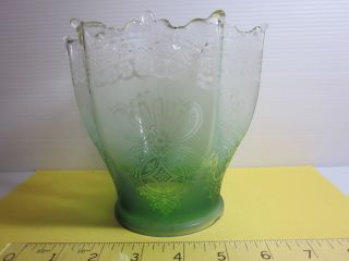 Antique Old Vintage Etched Green Glass Oil Gas Early Electric Table Lampshade photo