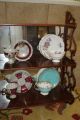 Antique Mirror & Wood Cup/plate Holder 3 Shelves Scrolled Trim - Contents Not Incl 1900-1950 photo 2