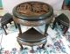 Antique Chinese Hand Carved Wood Tea,  Coffee Table With 4 Matching Carved Chairs 1900-1950 photo 5