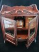 Antique Oak Smoking Pipe Cabinet Tabletop W/ Humidor Beveled Glass 1900-1950 photo 10