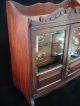Antique Oak Smoking Pipe Cabinet Tabletop W/ Humidor Beveled Glass 1900-1950 photo 2