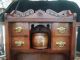 Antique Oak Smoking Pipe Cabinet Tabletop W/ Humidor Beveled Glass 1900-1950 photo 3