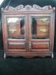Antique Oak Smoking Pipe Cabinet Tabletop W/ Humidor Beveled Glass 1900-1950 photo 5