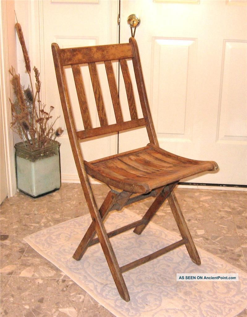 Antique Vintage Oak Wood Folding Chair Bistro Style 1900-1950 photo