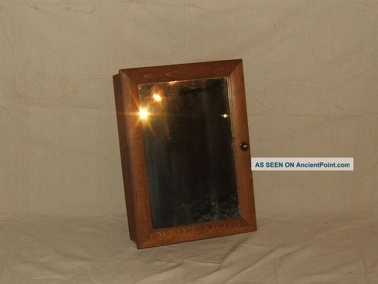 Handcrafted Medicine Cabinet Midtone Stain Rustic Solid Oak Vintage Wood Glass 1900-1950 photo