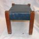 Antique Oak Mission Style Footstool Foot Stools Blue Leather Top 1900-1950 photo 1