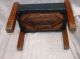 Antique Oak Mission Style Footstool Foot Stools Blue Leather Top 1900-1950 photo 3