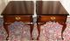 Vintage Cherry Queen Anne Side/ End Tables,  Drawers Pair Post-1950 photo 1