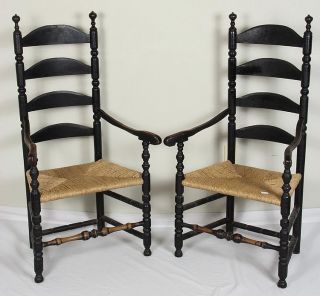 Pair Of Ladderback Arm Chairs Aafa Decorative Arts Chairs Furniture Primitive photo