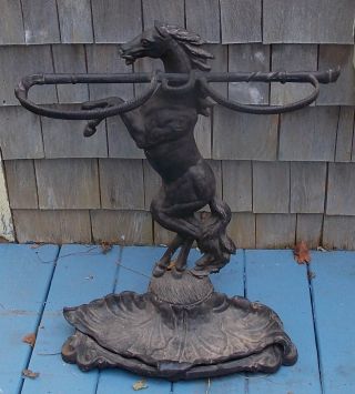 Cast Iron Figural Horse And Whip Umbrella/cane And Fireplace Tool Stand Big Nr photo