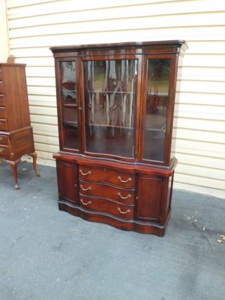 51042 Antique Mahogany China Cabinet Curio With Reverse Bow Glass Door photo