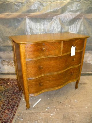 Antique Oak Serpentine Curved Front Dresser Bedroom Chest Of Drawers photo