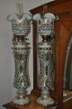 Magnificent And Giant Pair Of Antique Bohemian Overlay Glass Oil Lamp Lamps photo 6