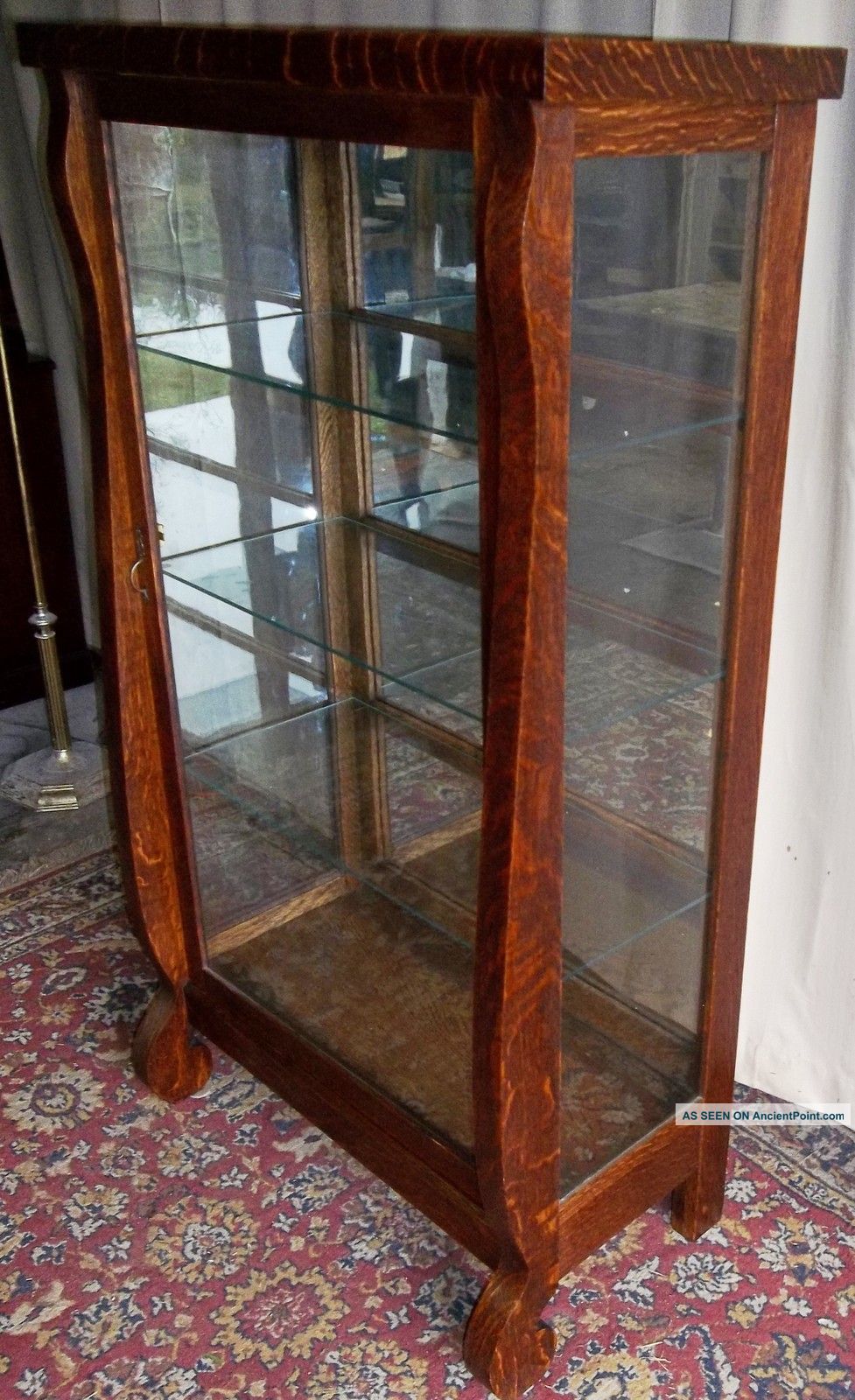Antique Tiger Oak Empire Style China,  Curio Display Cabinet With Mirrored Back 1900-1950 photo