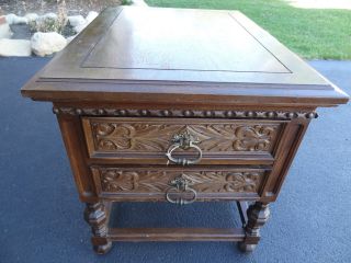 Antique End Table With Two Carved Drawers photo