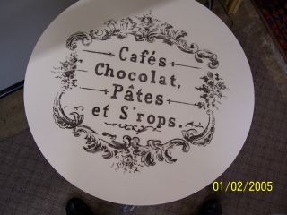 Antique Round Table Painted White Stenciled With French Cafe Motif Euc photo