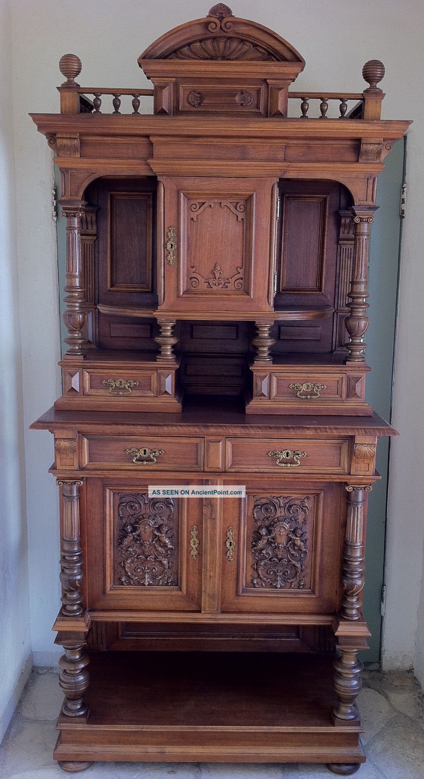 Antique Hutch With Elegant Carvings And Details 1900-1950 photo