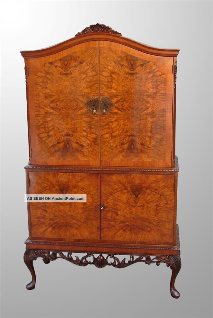 15842 Antique High - Grade Burl Walnut Bar Cabinet 1900-1950 photo