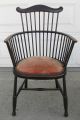 Old Antique Pair Of American Comb Fan Back Windsor Arm Chairs W Velvet Seats 1800-1899 photo 2